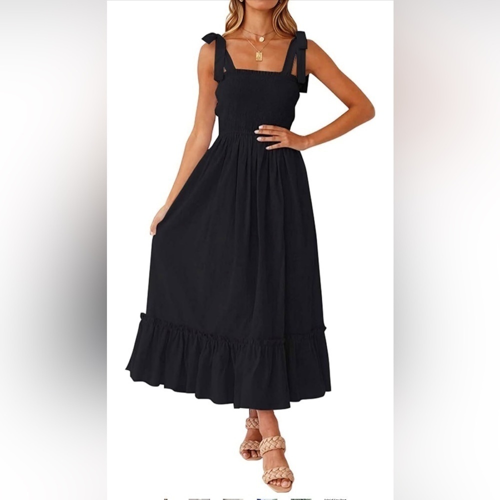 Smocked Tie Shoulder Ruffled Hem Maxi Dress - Size M